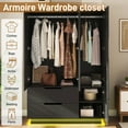thumbnail image 3 of Blotout 3 Door Wardrobe Closet with Mirror & LED Lights, Bedroom Armoire with 2 Drawers and Multi-Layer Shelves , Modern Wooden Armoire Wardrobe Closet with Hanging Rod for Bedroom, 3 of 8