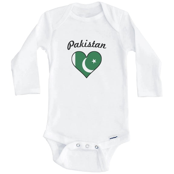 Pakistani Flag Heart Pakistan One Piece Baby Bodysuit (Long Sleeve), 0-3 Months White