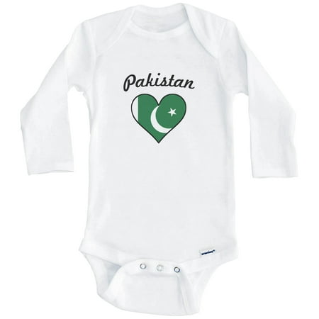 

Pakistani Flag Heart Pakistan One Piece Baby Bodysuit (Long Sleeve) 6-9 Months White