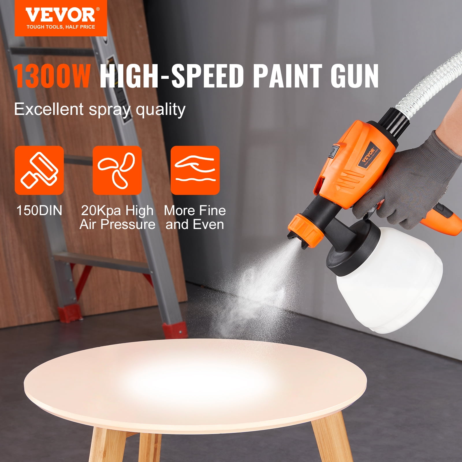 BENTISM Paint Sprayer, 1300W 150Din HVLP Electric Spray Paint Gun with 19.68ft Air Hose, 1300ML& 800ML Containers, 5 Nozzles, Paint Sprayer for House Painting Home Interior & Exterior Walls, Ceiling