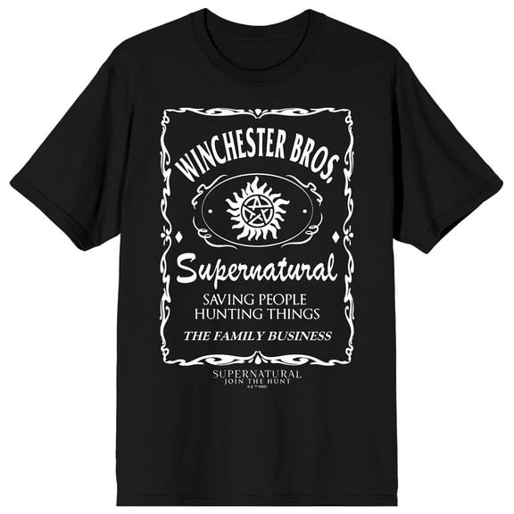 Supernatural Winchester Brothers Poster On Black Adult Crew Neck Short Sleeve T-shirt - Small