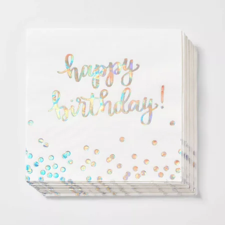 30ct Lunch Napkins 'Happy Birthday' Iridescent