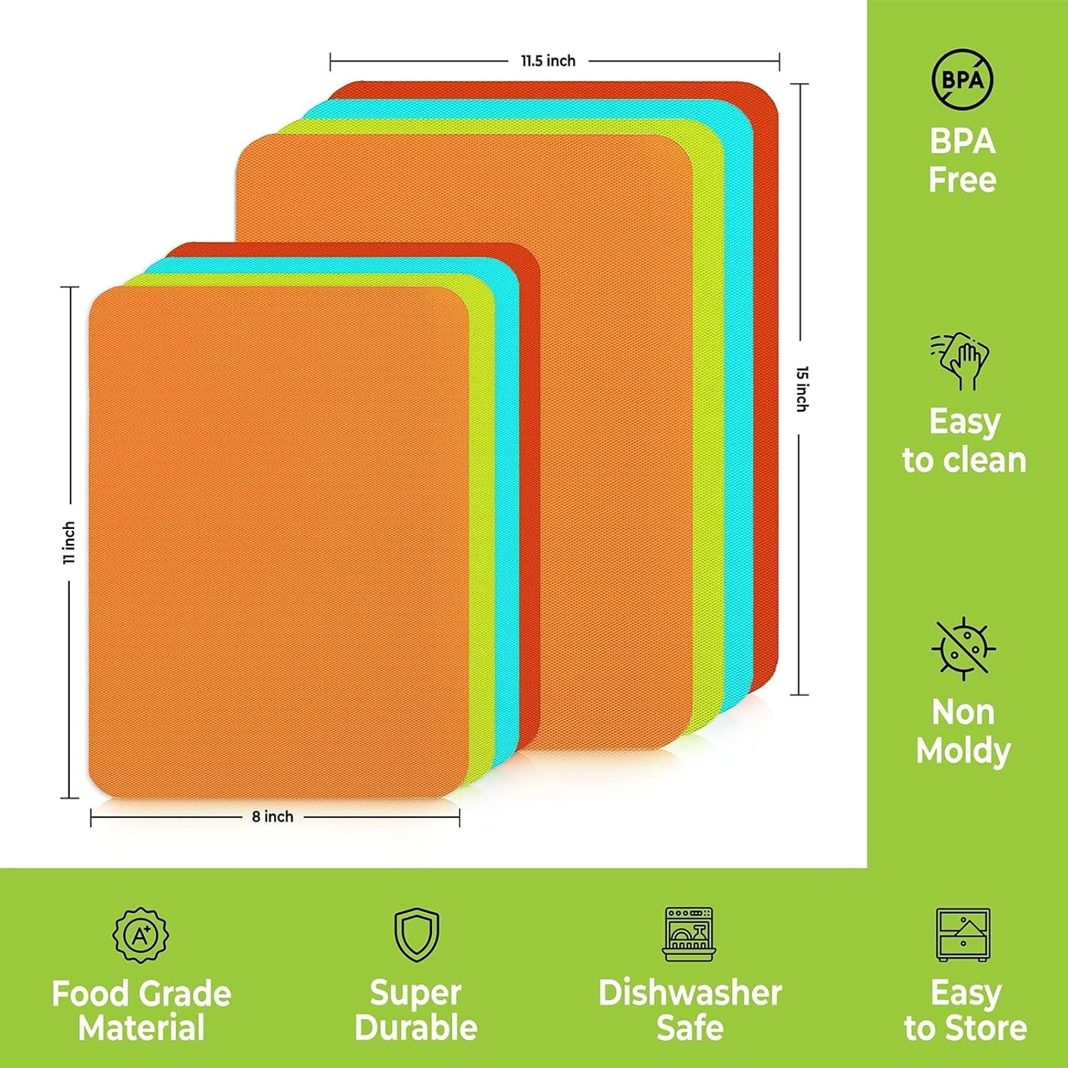MKEUDQ-Flexible Cutting Board Mats - Plastic Cutting Mats for Kitchen Prep - Color-Coded Chopping Board Set - Dishwasher-Safe Thin Flexible Mats - Pack of 8, 4 Large & 4 Small