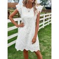 thumbnail image 5 of Women's Ruffled Eyelet Sheer Overlay Dress with Lined Bodice No Stretch 95% Polyester 5% Spandex Lightweight Elegant, 5 of 6