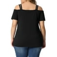 thumbnail image 3 of Blusa casual de verano para mujer de tallas grandes Agnes Orinda, con hombros descubiertos, corte en la parte superior, mangas cortas y diseño cruzado, talla 4X, color negro, 3 of 6
