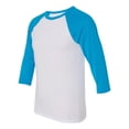 thumbnail image 2 of Unisex Three-Quarter Sleeve Baseball Tee Color White/ Neon Blue Large Size, 2 of 4