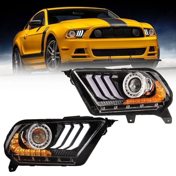 LED Projector Headlights with S550 Style LED DRL for 2010-2012 Ford Mustang Sequential Turn Signal Pair