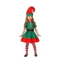 thumbnail image 5 of Conjunto de pantalones navideños verdes para niñas, 3 piezas, sombrero, camiseta y pantalones, disfraz de elfo, fiesta familiar de Año Nuevo, juego de rol, actuación, 5 of 5