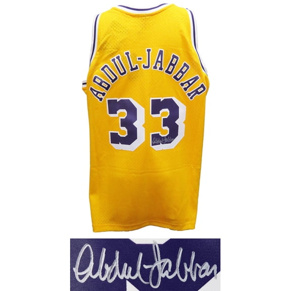 Kareem Abdul-Jabbar Signed Los Angeles Lakers Gold Mitchell & Ness NBA Swingman Basketball Jersey