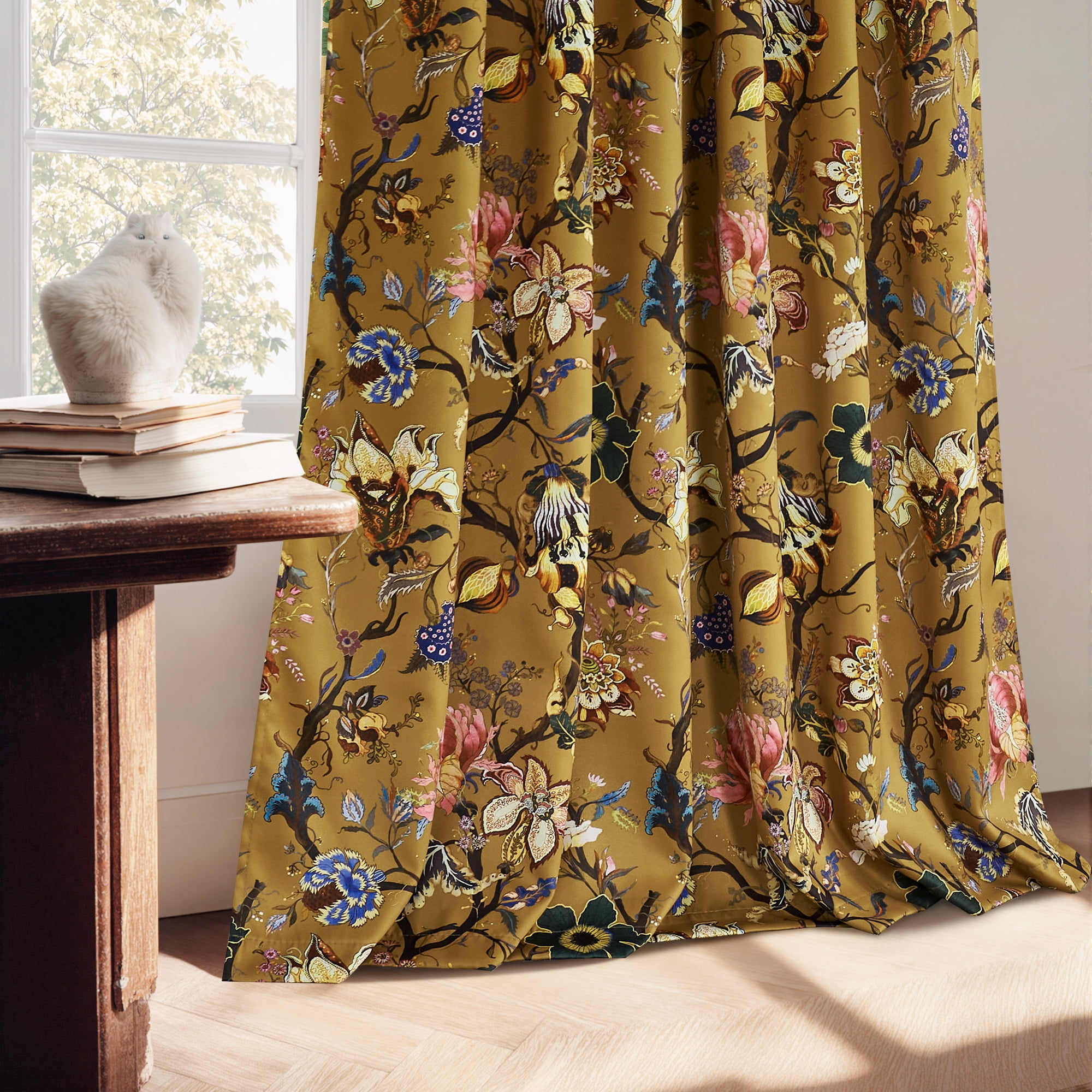 StangH 100% Blackout Floral Curtains Vivid Botanical Cottage Farmhouse Elegant Design Thermal Insulated Privacy for Living Room/Bedroom, W52xL96, 2 Panels