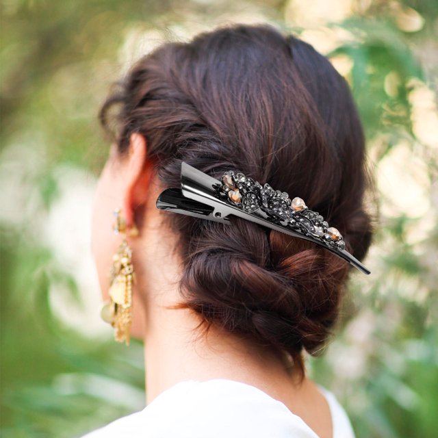 Raindrops Fancy Rhinestone Butterfly Hair Clip Metal Alligator Barrette for Womens Thick Hair