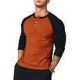 thumbnail image 2 of WTOBBY Men's Casual Button Neck Long Sleeve Top with Two-Tone Shoulder Design and Raglan Sleeve for Stylish Everyday Wear Comfortable Loose Fit Shirt ,Saffron S, 2 of 4