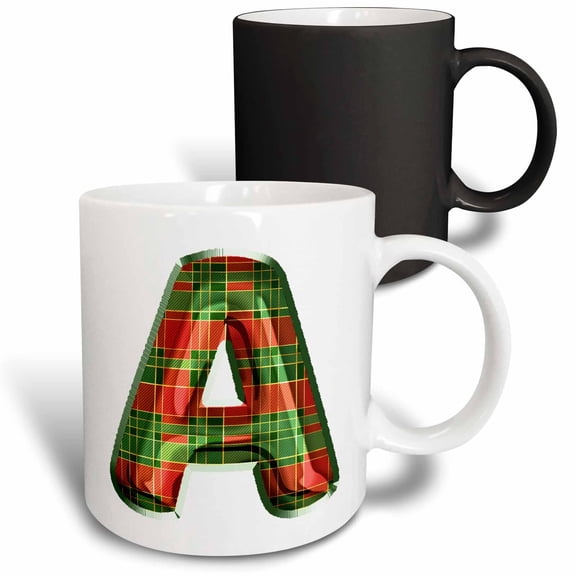3drose, Cute Red and Green Christmas Plaid Monogram Initial A, 11oz Magic Transforming Mug