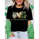 thumbnail image 1 of Women's Peace, Love, St. Patrick's Day Clover Print Solid Color Short Sleeve Casual Regular Crew Neck T-Shirt, 1 of 6
