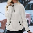 thumbnail image 6 of Fshiont Quarter Zip Pullover Women Cable Fuzzy Fleece Pullover Sherpa Fall Warm Oversized 3/4 Zip Sweatshirt with Pocket White L, 6 of 9