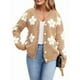 thumbnail image 1 of Cárdigan con Estampado Floral para Mujer, Larga, Abertura Frontal, Botones, Cuello en V, Tejido de Punto. Camello L, 1 of 8
