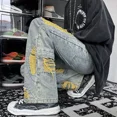 thumbnail image 5 of Pantalones vaqueros para hombre, pantalones rotos, pantalones vaqueros rotos para hombre, hip hop, pierna ancha rasgada con agujeros, ropa de calle, grunge, estilo coreano Y2k, nuevo en, 5 of 5