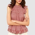 thumbnail image 2 of Womens Sleeveless Gingham Tops Crew Neck Back Button Plaid Shirts Babydoll Ruffle Hem Peplum Tank Tops Ruffle Sleeveless Summer Top Cute Summer Tank Shirt, 2 of 5