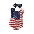 thumbnail image 2 of Baby Girl 4th of July Outfits, Sleeveless Backless Ruffle Romper with Headband Set 6M 9M 12M 18M, 2 of 8