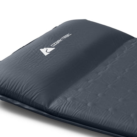 OZARK TRAIL SELF-INFLATING CAMP PAD WITH PILLOW – GREY, ADULT, 78″ L X 25″ W X 2″ H