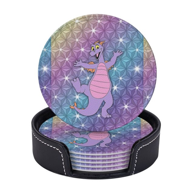 Posavasos de cuero de 6 piezas, posavasos Epcot Figment Beacon Of Magic para bebidas, posavasos para tazas, regalo de inauguración de la casa, ideal para la decoración del hogar