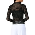 thumbnail image 3 of Women's Sheer Mesh Floral Tops Mock Neck Long Sleeve Sexy Shirt See Through Blouses 2XL Black, 3 of 6