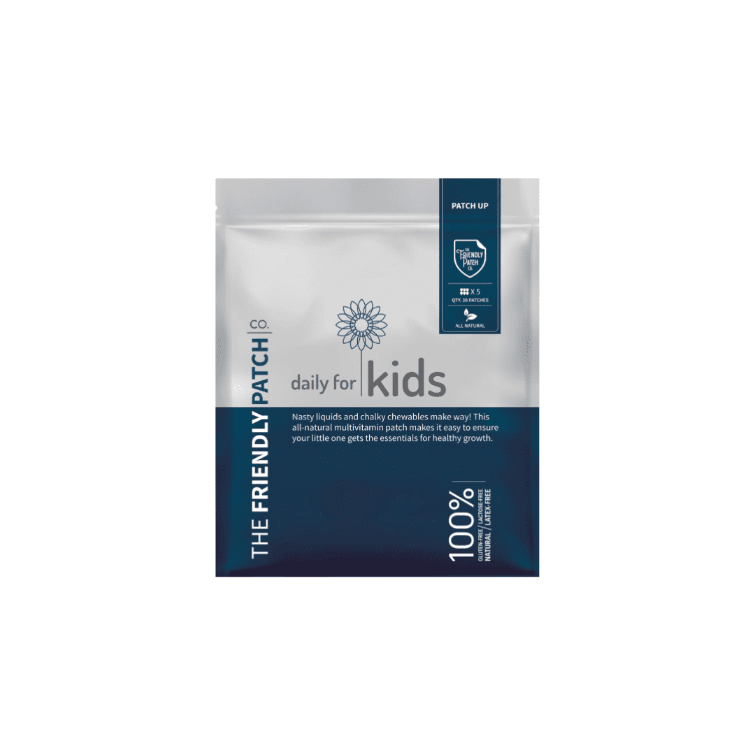 Daily for Kids Vitamin Patch.  Kids multivitamin child-friendly patch.  Our skin patch is infused with vitamins essential for growing youngsters brain health, bone health, immunity support