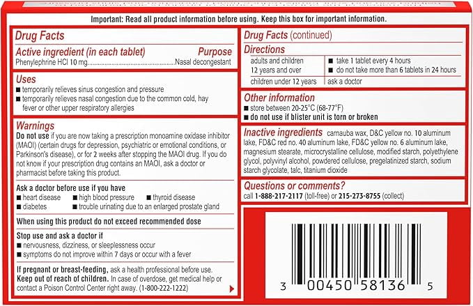 Sudafed PE Maximum Strength Non-Drowsy Sinus Decongestant, 36 Ct