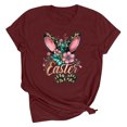 thumbnail image 5 of VBTAPA Women Easter Day Shirts Bunny Rabbit Letter Printed T-Shirt Short Sleeve Graphic Tee Tops Wine S, 5 of 6