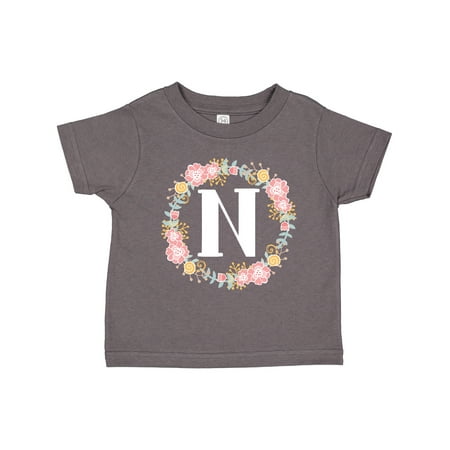 

Inktastic Monogram Letter N Rose Floral Wreath Gift Girls Toddler T-Shirt