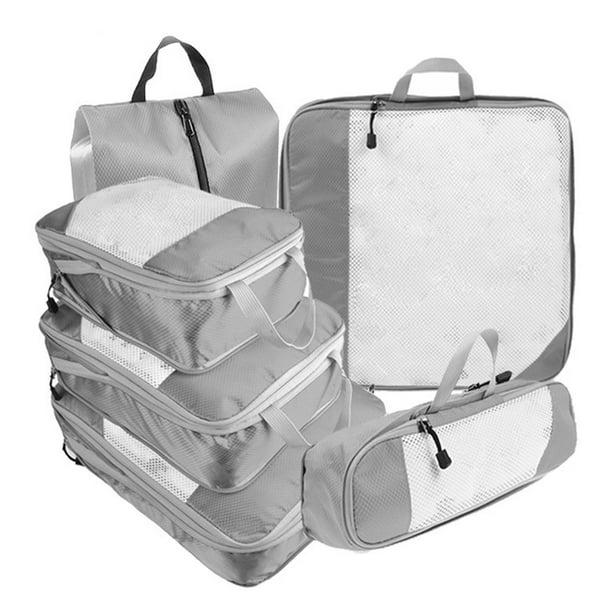 Paquete de 6 cubos de compresión expandibles que ahorran espacio para organizar maletas de viaje. Gris
