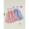 thumbnail image 3 of BemeyourBBs Toddler Baby Girls Baseball Dress Little Baby Girl Summer Dress 6 12 18 24 Months 2 3 4 Years Cute Baseball Embroidery Striped Print Sleeveless Tie up Strap Casual A-Line Dress, 3 of 9