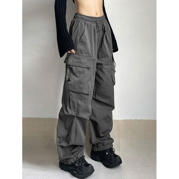 Oversized Cargo Parachute Pants Women Streetwear Vintage Y2k Hip Hop Wide Leg Joggers Baggy Sweatpants Techwear - Gray / XL