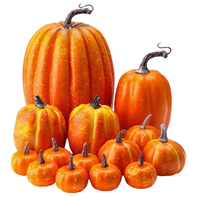 Orange 14 Piece Foam Pumpkin Set Halloween Decorations Simulation Pumpkin Model For Home Party Fall Thanksgiving Decor Seasonal Display Artificial Pumpkins For Table Centerpiece