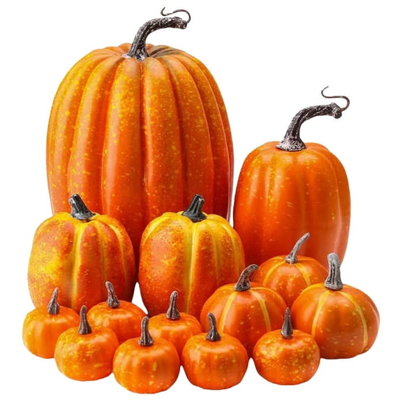 Coollooc Artificial Pumpkins, 14Pcs White Fake Pumpkins Assorted Pumpkins Large Faux Harvest Pumpkins for Autumn Thanksgiving Halloween Seasonal Holiday Decor Decoration(Orange)