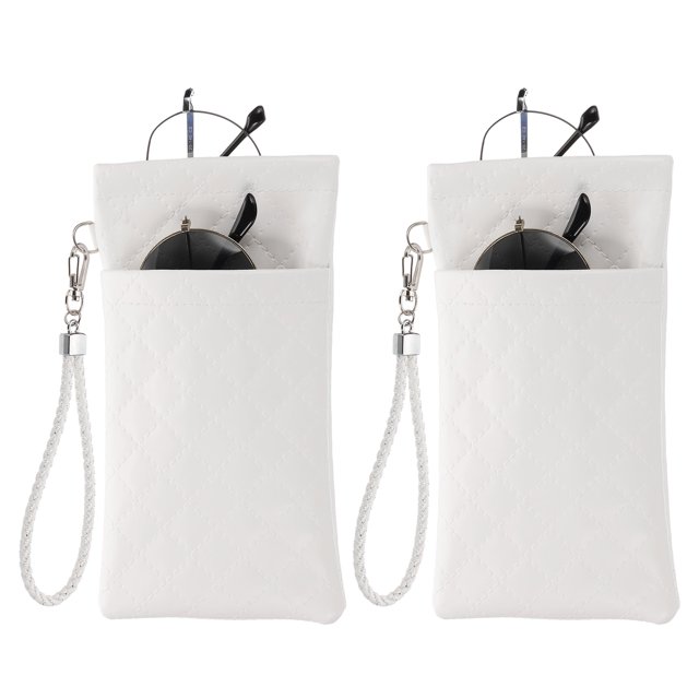 Estuche Doble para Gafas Uxcell, 2 Piezas Estuches de Gafas de Cuero Suave, Organizador de Bolsas para Gafas de Sol, Blanco