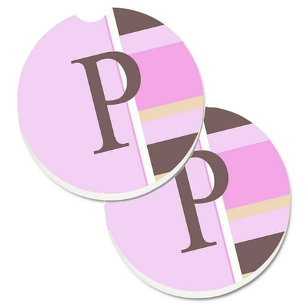 

Carolines Treasures CJ1005-PCARC Letter P Initial Monogram - Pink Stripes Set of 2 Cup Holder Car Coasters Large