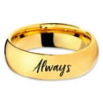thumbnail image 2 of Tungsten Always Typography Writing Band Ring 7mm Men Women Comfort Fit 18k Yellow Gold Dome Polished, 2 of 4