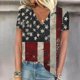 thumbnail image 1 of Fiudx Liquidación de Ofertas Flash Tops con Cuello En V de Manga Corta Estampados Del Día de La Independencia para Mujer, 1 of 4