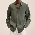 thumbnail image 2 of Mens Cotton Linen Shirts Long Sleeve Beach Henley Button Down Shirts Casual Lightweight V Neck Loose Shirts,Army Green 3XL, 2 of 7