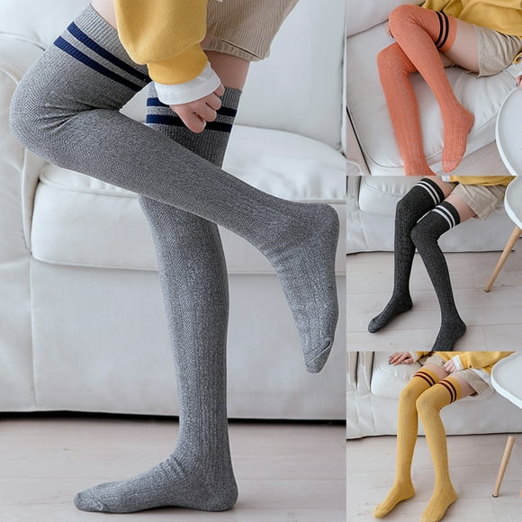 Cheers Women Color Block Striped Thigh High Knitted Long Socks Over The Knee Stockings