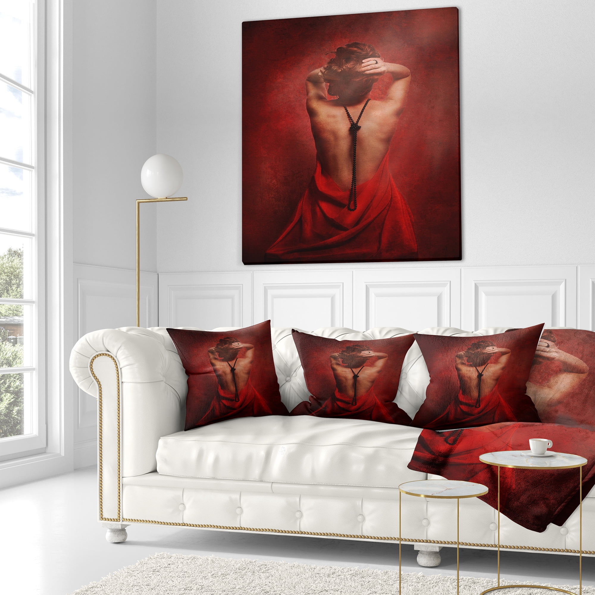 Designart Woman in Red - Portrait Throw Pillow - 16x16
