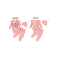 thumbnail image 3 of Yunliwuli Baby Girls Autumn 4PCS Sets Long Sleeve Romper Tops Ribbed Pants Headband Hat Sets, 3 of 10