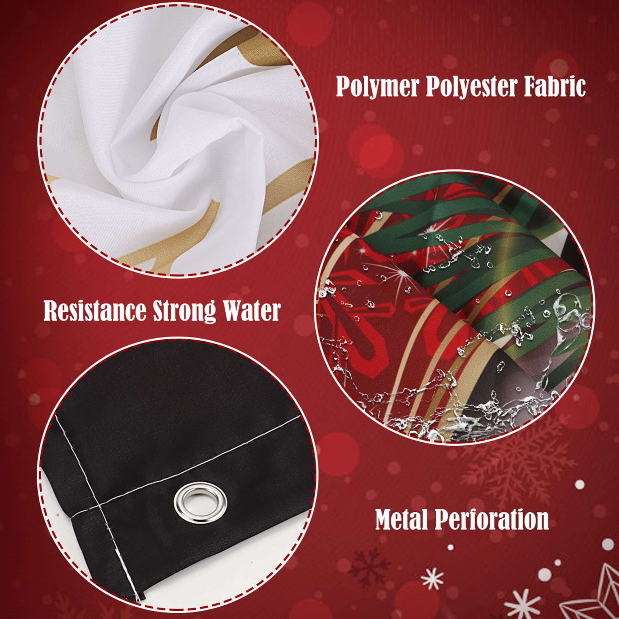 Gustave 4 Pcs Christmas Bathroom Sets with Non-Slip Bath Mat Rugs Toilet Lid Cover Waterproof Shower Curtain with 12 Hooks for Bathroom Home Decor