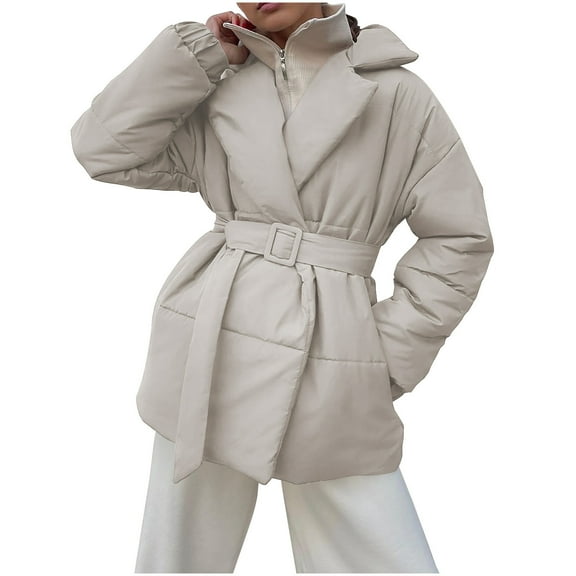 cfhntfmh Winter Coats for Women Warm Fleece Lapel Neck Long Sleeve down Jackets Thick Comfy Belted er Outwear