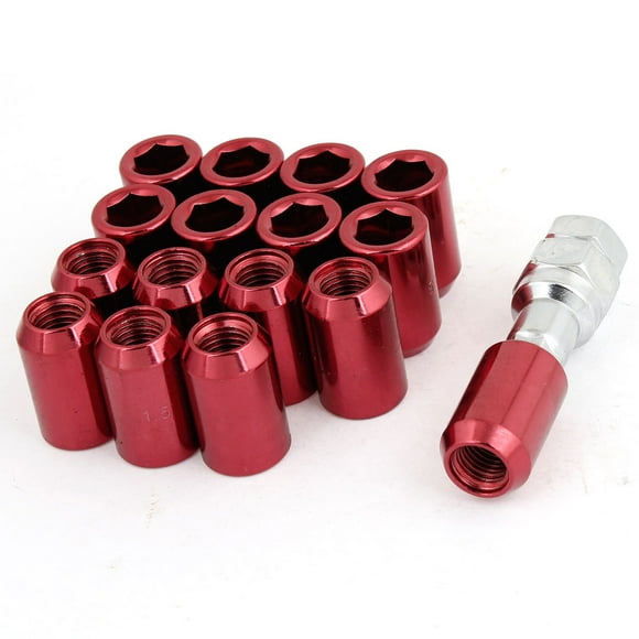 Unique Bargains Car Tire Wheel MG12x1.5 Spline Drive Lug Nuts Red 16 Pcs w Hex Key
