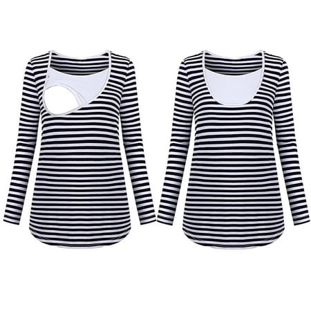 

Everyday Savings Pregnant Women Clothes Striped Top Contrast Color Long Sleeve Nursing Clothes