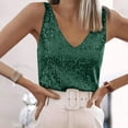 thumbnail image 2 of GEWSEY Womens Full Sequin Tank Tops Glitter Club Party Sleeveless Shirt Sparkle Blouses V-Neck Loose Shimmer Vests (Green, L), 2 of 7
