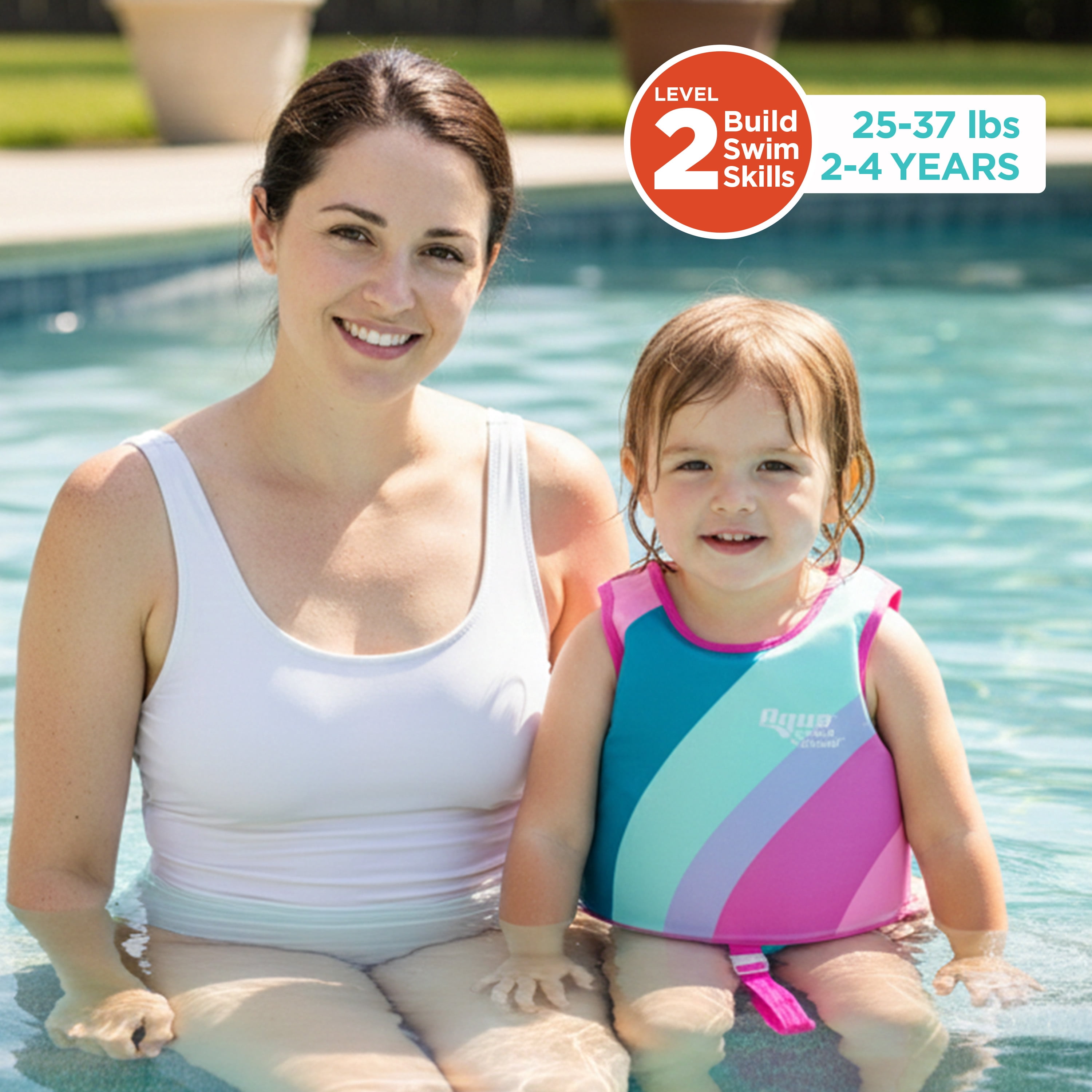 Aqua SwimSchool Swim Training Vest, Ages 2-4 Years, 25-37 lb, Pink