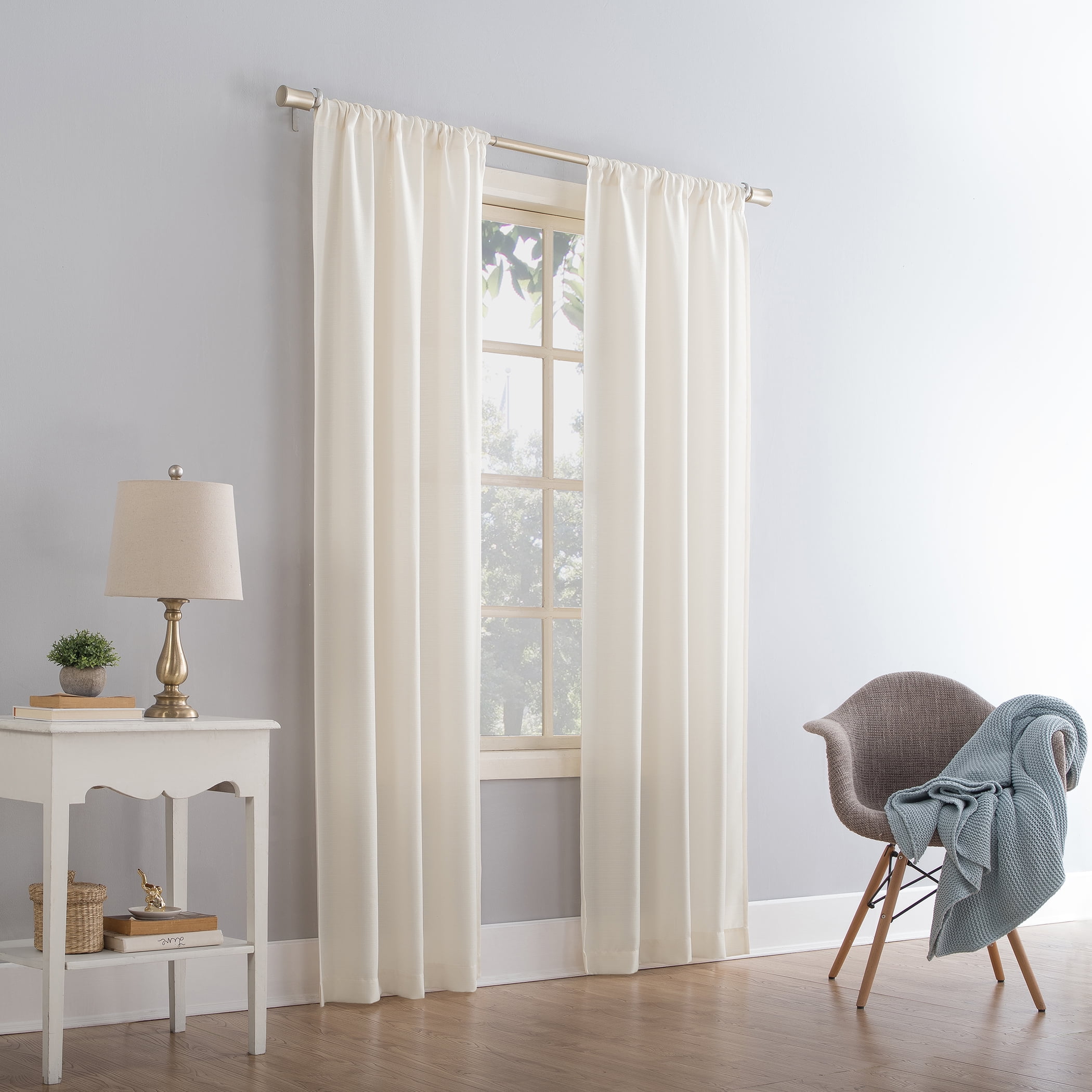 Mainstays Lauren Semi Sheer Textured Solid Rod Pocket Curtain, Single Panel, Cream, 38" W x 84"L